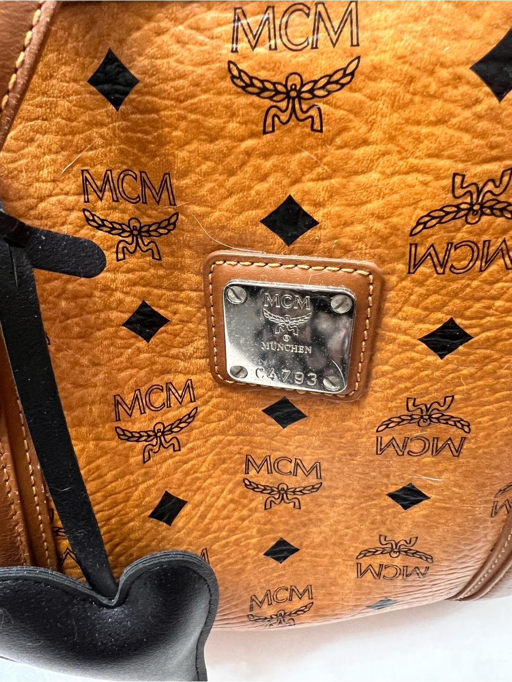 MCM Cognac Visetos Monogram Tote with Black Heart Charm - Picture 2 of 16